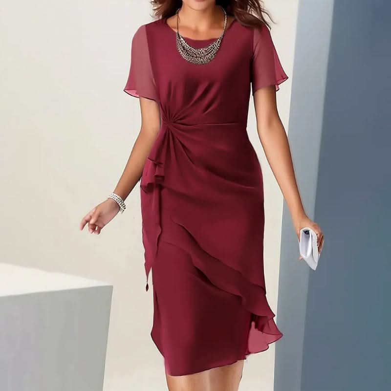 Women's Flutter-Sleeve Ruffle Midi Wedding Guest Dress | Wivina in Burgundy