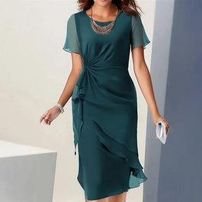 Women's Flutter-Sleeve Ruffle Midi Wedding Guest Dress | Wivina in Green
