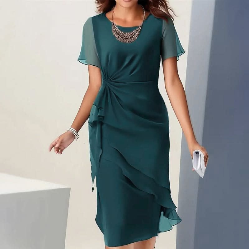 Women's Flutter-Sleeve Ruffle Midi Wedding Guest Dress | Wivina in Green