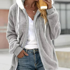 Women's Hooded Fleece Zip-Up Coat | Marlene in Blue - Juana Fashion