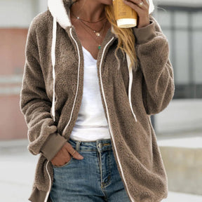 Women's Hooded Fleece Zip-Up Coat | Marlene in Blue - Juana Fashion