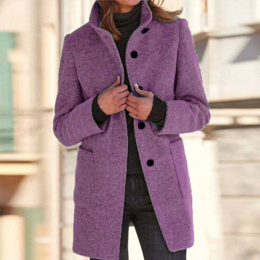Women's Wool Stand-Collar Coat | Marlene in Green - Juana Fashion
