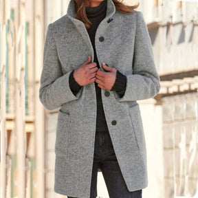 Women's Wool Stand-Collar Coat | Marlene in Green - Juana Fashion