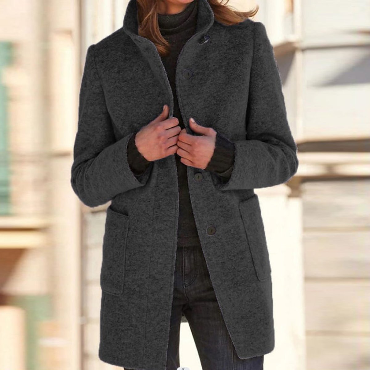 Women's Wool Stand-Collar Coat | Marlene in Green - Juana Fashion