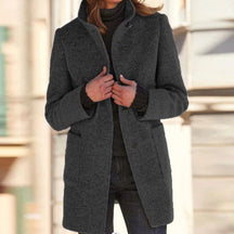 Women's Wool Stand-Collar Coat | Marlene in Green - Juana Fashion