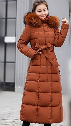 Women's Long Quilted Coat with Fur-Trimmed Hood | Nora in Black - Juana Fashion