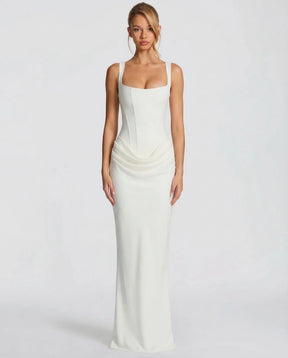 Women's Square-Neck Corset Maxi Evening Dress in White