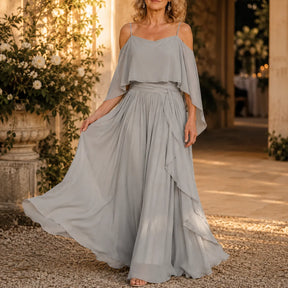Women's Cold-Shoulder Draped Maxi Wedding Guest Dress