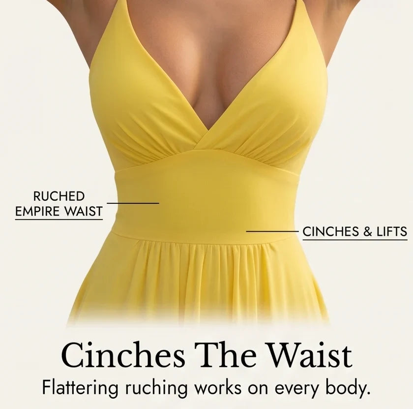 Women's Ruched Maxi Evening Dress with Slit & Open Back