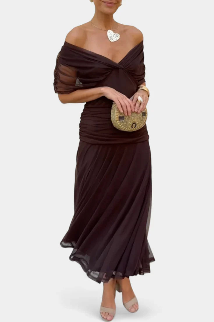 Women's Off-Shoulder Chiffon Maxi Wedding Guest Dress