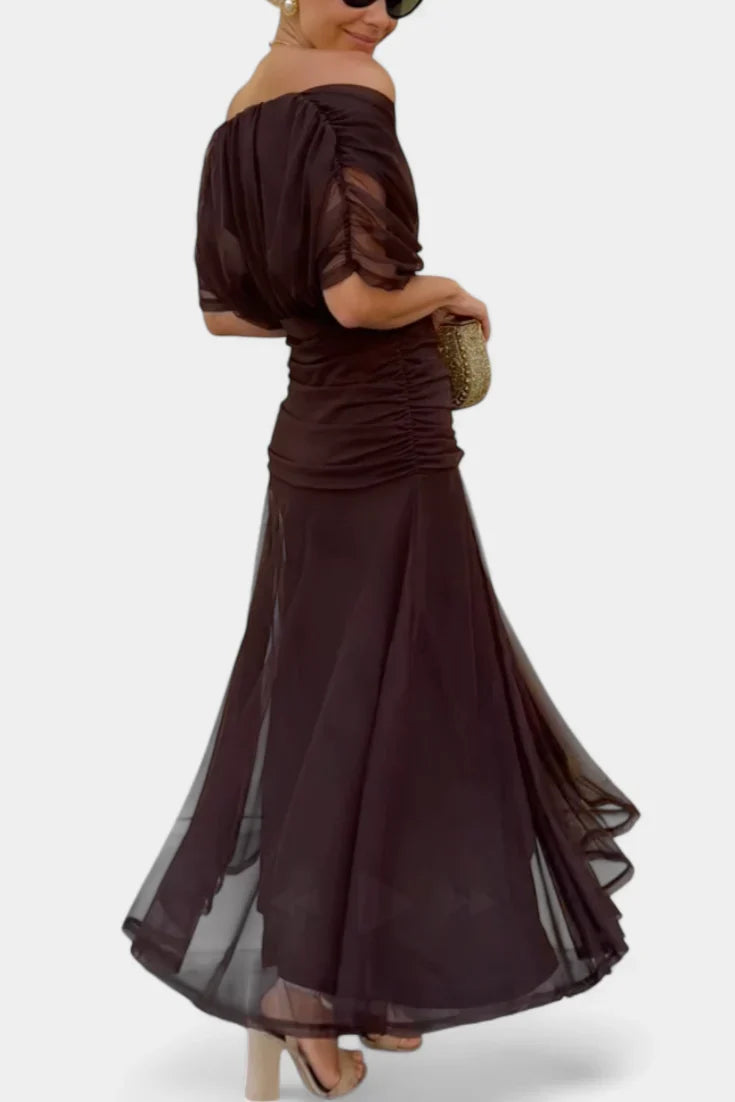 Women's Off-Shoulder Chiffon Maxi Wedding Guest Dress