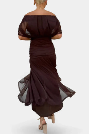 Women's Off-Shoulder Chiffon Maxi Wedding Guest Dress
