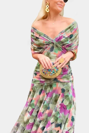 Women's Off-Shoulder Chiffon Maxi Wedding Guest Dress