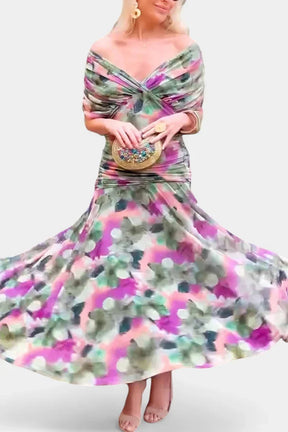 Women's Off-Shoulder Chiffon Maxi Wedding Guest Dress