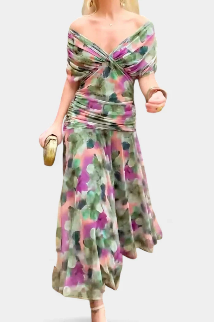 Women's Off-Shoulder Chiffon Maxi Wedding Guest Dress