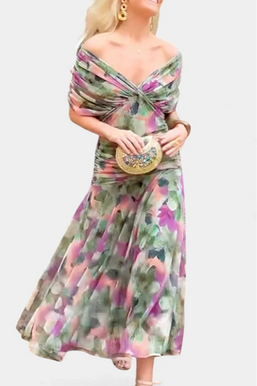 Women's Off-Shoulder Chiffon Maxi Wedding Guest Dress