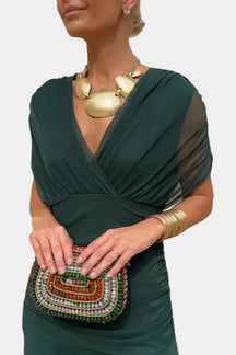 Women's Off-Shoulder Chiffon Maxi Wedding Guest Dress in Green