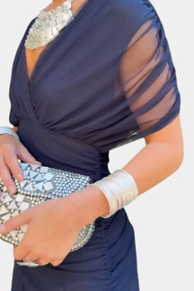 Women's Off-Shoulder Chiffon Maxi Wedding Guest Dress in Blue
