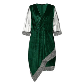 Women's Plus Size Sequin-Trim Midi Party Dress, Mesh Sleeves