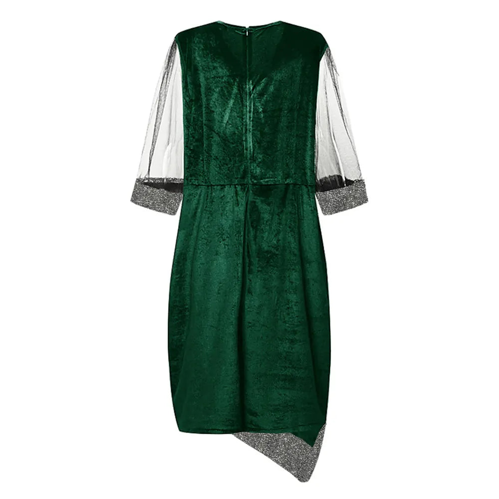Women's Plus Size Sequin-Trim Midi Party Dress, Mesh Sleeves