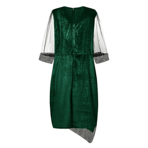 Women's Plus Size Sequin-Trim Midi Party Dress, Mesh Sleeves