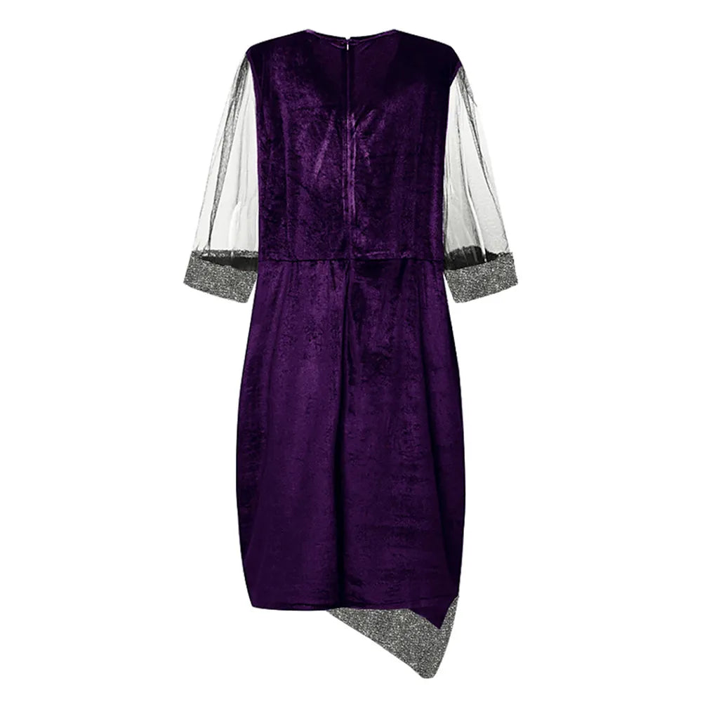 Women's Plus Size Sequin-Trim Midi Party Dress, Mesh Sleeves