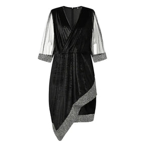 Women's Plus Size Sequin-Trim Midi Party Dress, Mesh Sleeves