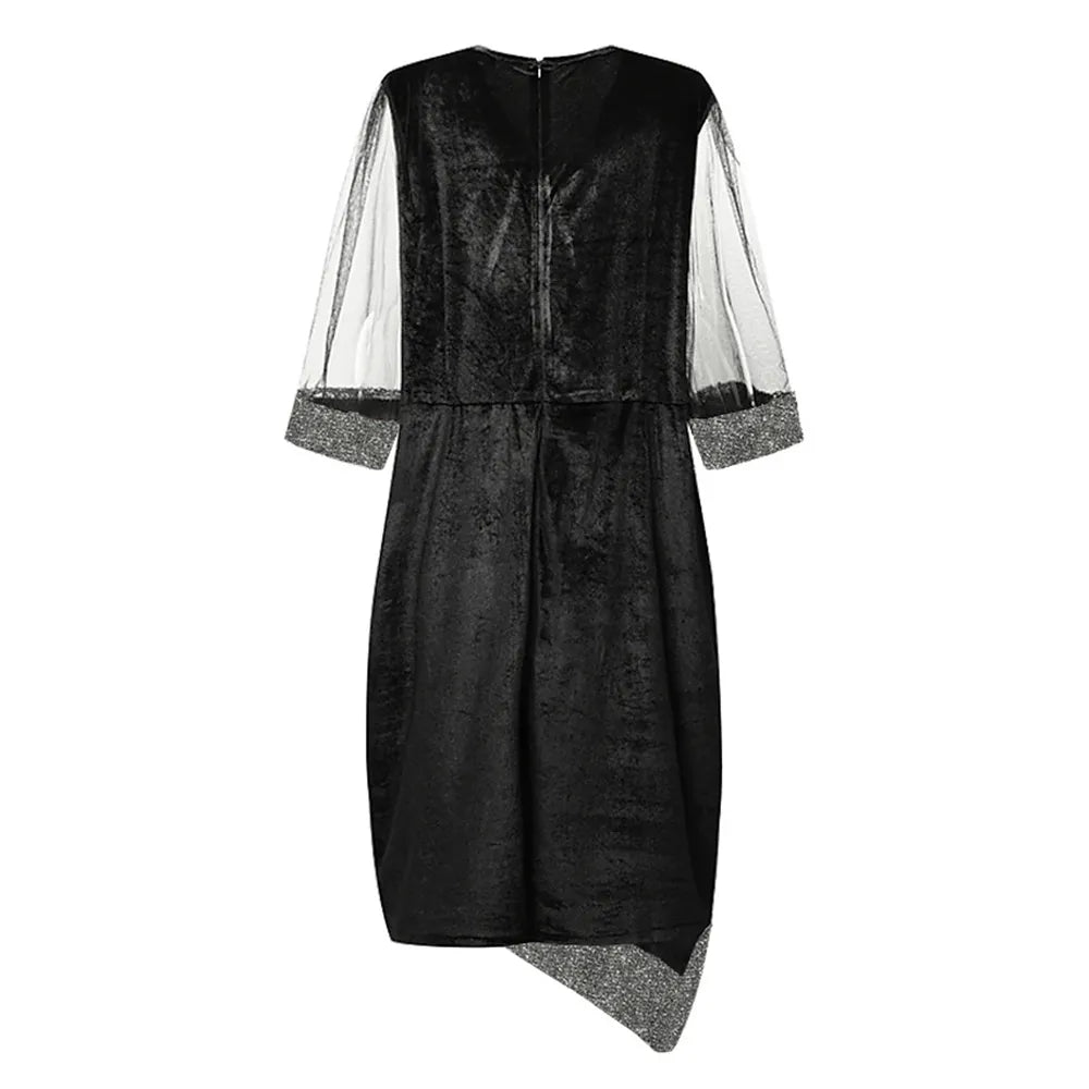 Women's Plus Size Sequin-Trim Midi Party Dress, Mesh Sleeves