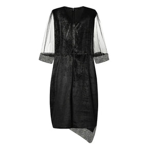 Women's Plus Size Sequin-Trim Midi Party Dress, Mesh Sleeves