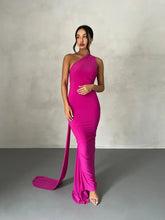 Women's Backless Halter Maxi Evening Dress with Ruching in Pink