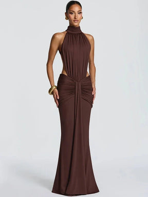 Women's Halter Cutout Maxi Party Dress with Open Back