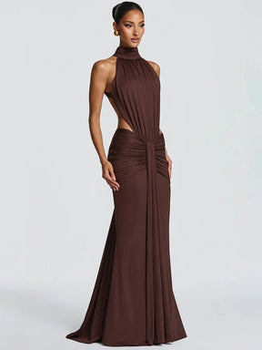 Women's Halter Cutout Maxi Party Dress with Open Back