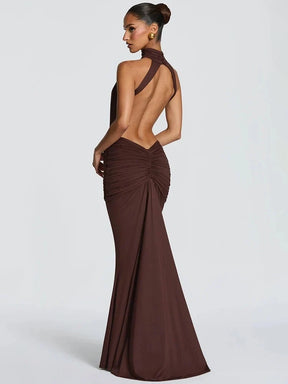 Women's Halter Cutout Maxi Party Dress with Open Back