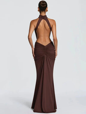Women's Halter Cutout Maxi Party Dress with Open Back