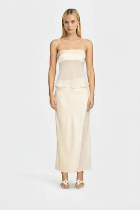 Women's Strapless Maxi Evening Dress with Sheer Draping