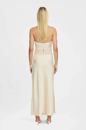Women's Strapless Maxi Evening Dress with Sheer Draping