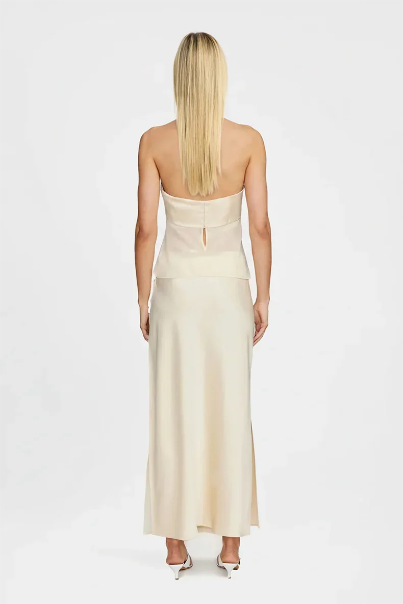 Women's Strapless Maxi Evening Dress with Sheer Draping