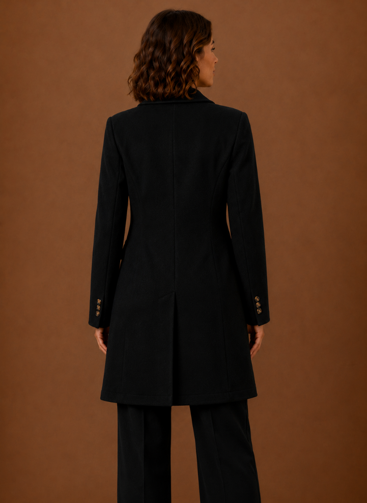 Women's Long Tailored Double-Breasted Winter Coat | Sabrina in Black - Juana Fashion