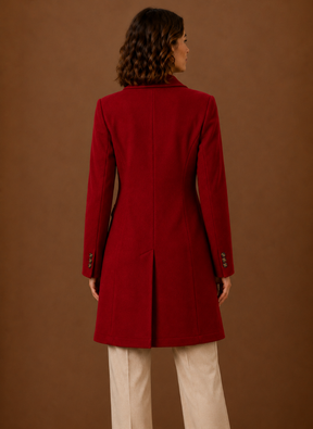 Women's Long Tailored Double-Breasted Winter Coat | Sabrina in Red - Juana Fashion