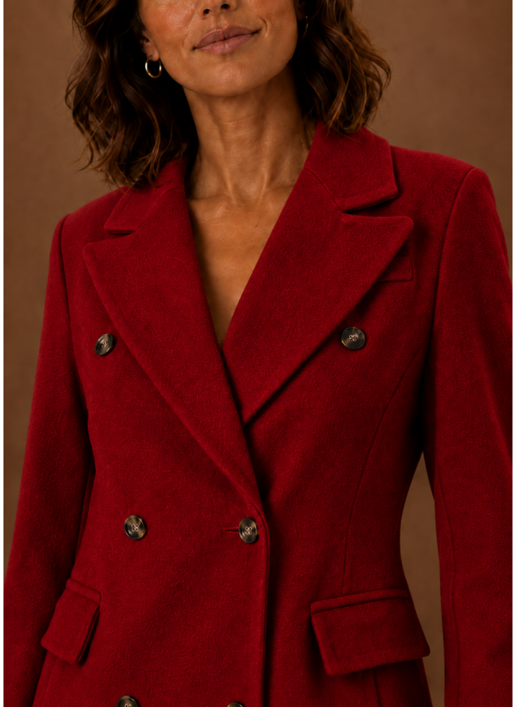 Women's Long Tailored Double-Breasted Winter Coat | Sabrina in Red - Juana Fashion