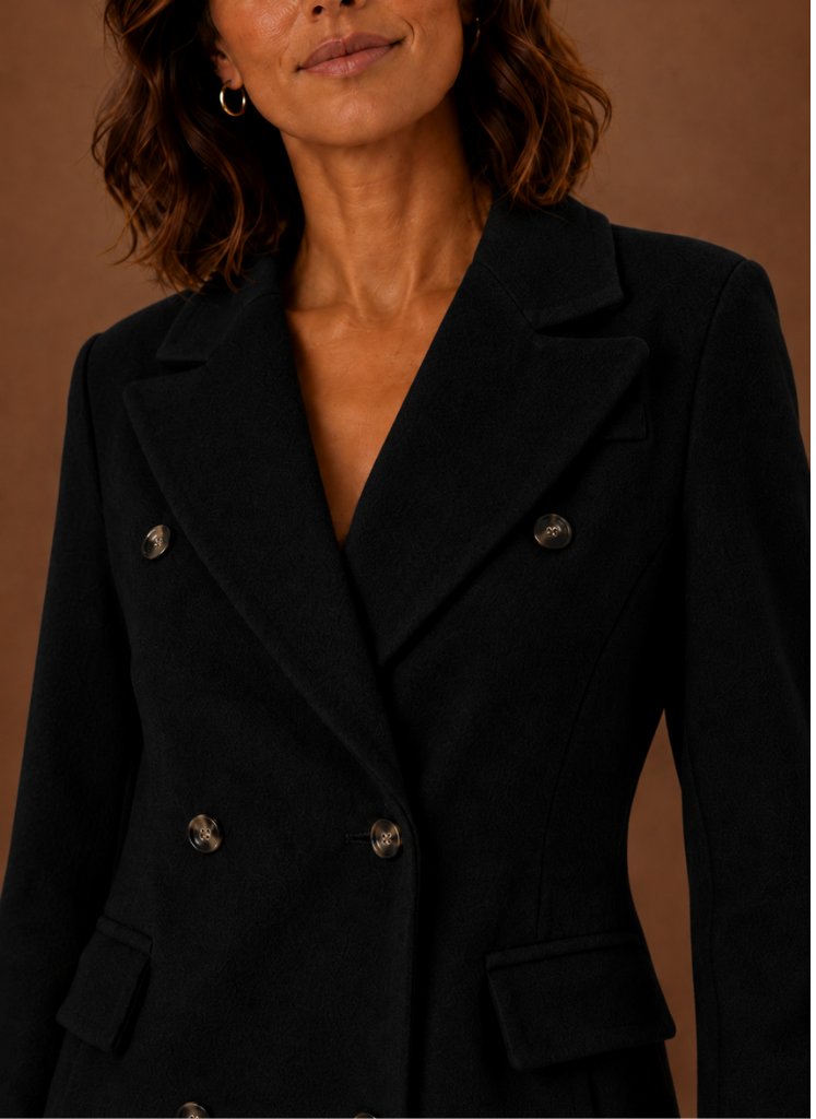 Women's Long Tailored Double-Breasted Winter Coat | Sabrina in Black - Juana Fashion