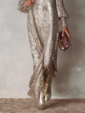Women's Sequin Long-Sleeve Maxi Evening Dress | Xaviera