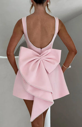 Women's Pearl-Trim A-Line Mini Party Dress with Bow | Yvonne