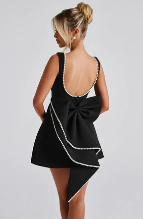 Women's Pearl-Trim A-Line Mini Party Dress with Bow | Yvonne