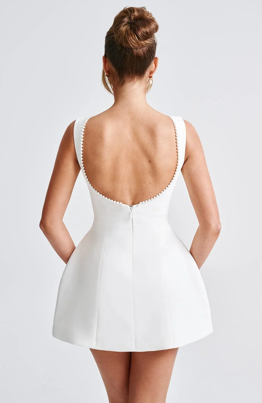 Women's Pearl-Trim A-Line Mini Party Dress with Bow | Yvonne